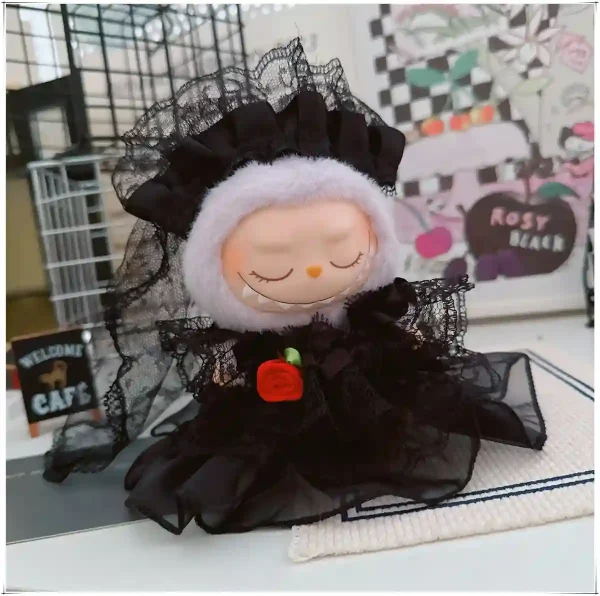 black lace wedding dress for labubu doll collectors