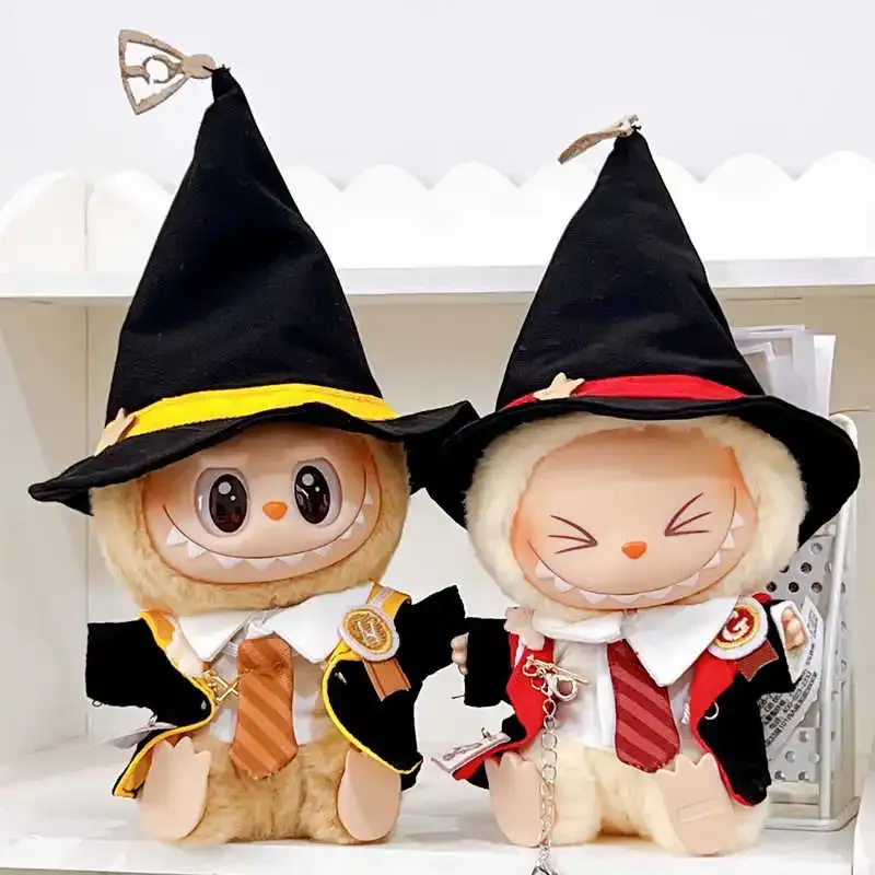 black robe and striped tie outfit for 17cm labubu doll