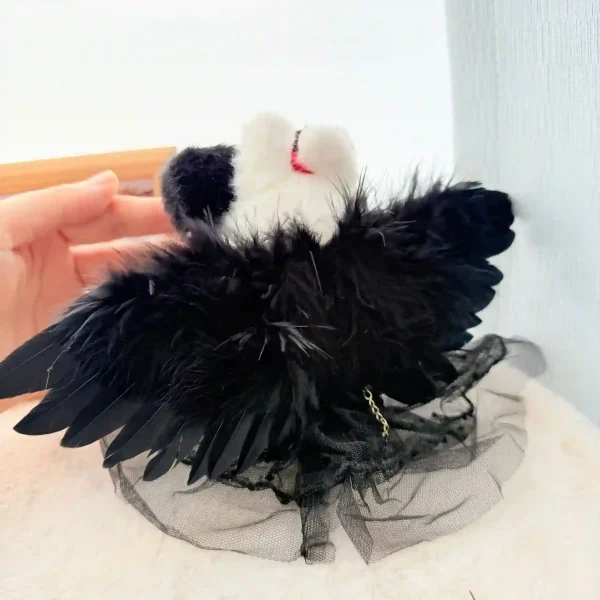black tulle skirt labubu outfit with feather angel wings