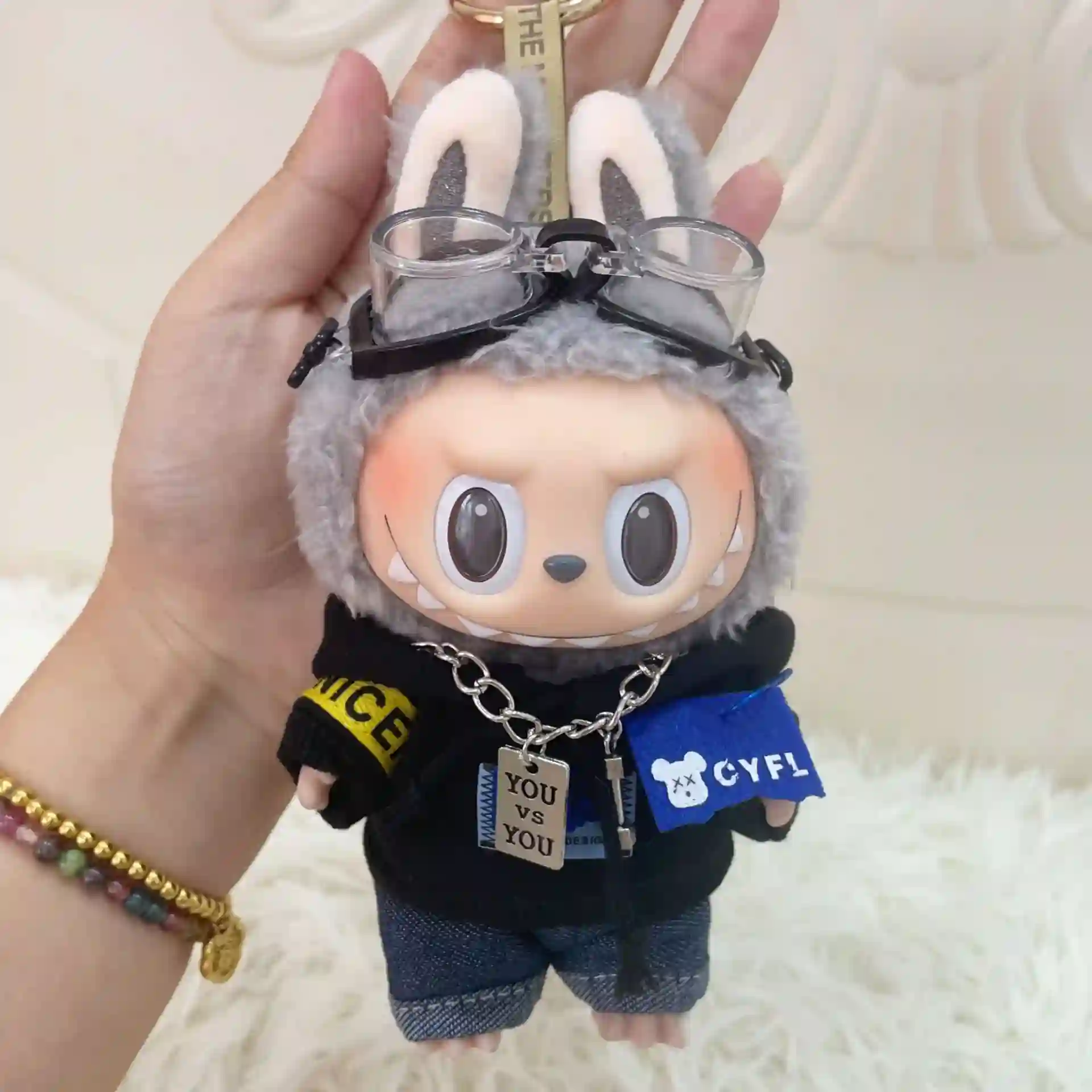 black white olive green bear hoodie outfit for 17cm labubu