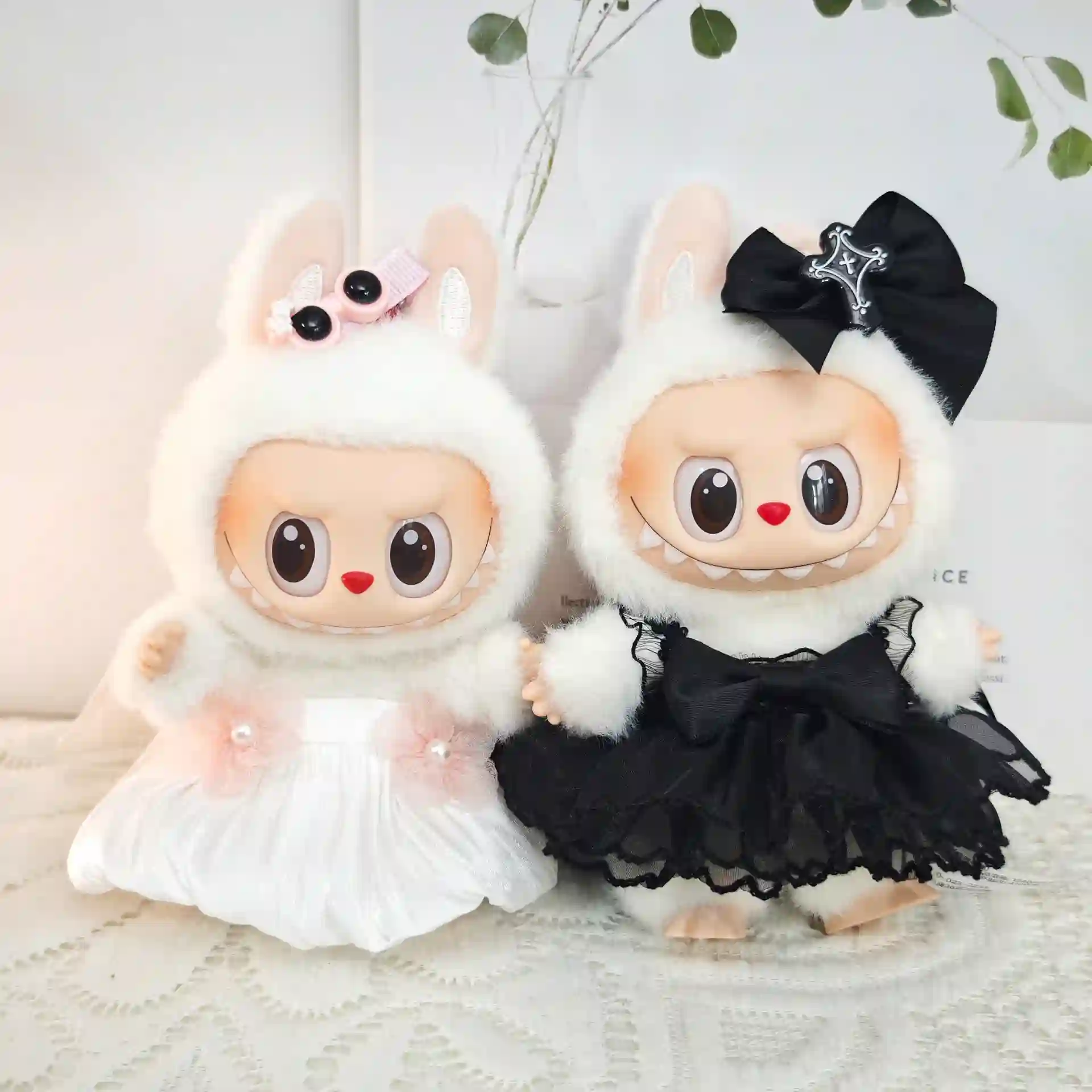 black yarn devil dress white angel dress labubu doll costume set