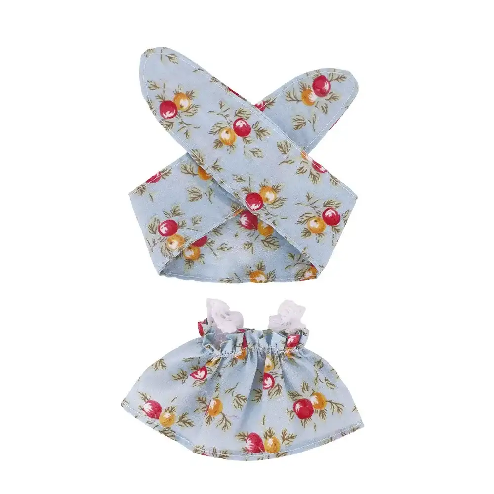blue floral bunny dress for 17cm Labubu doll outfit