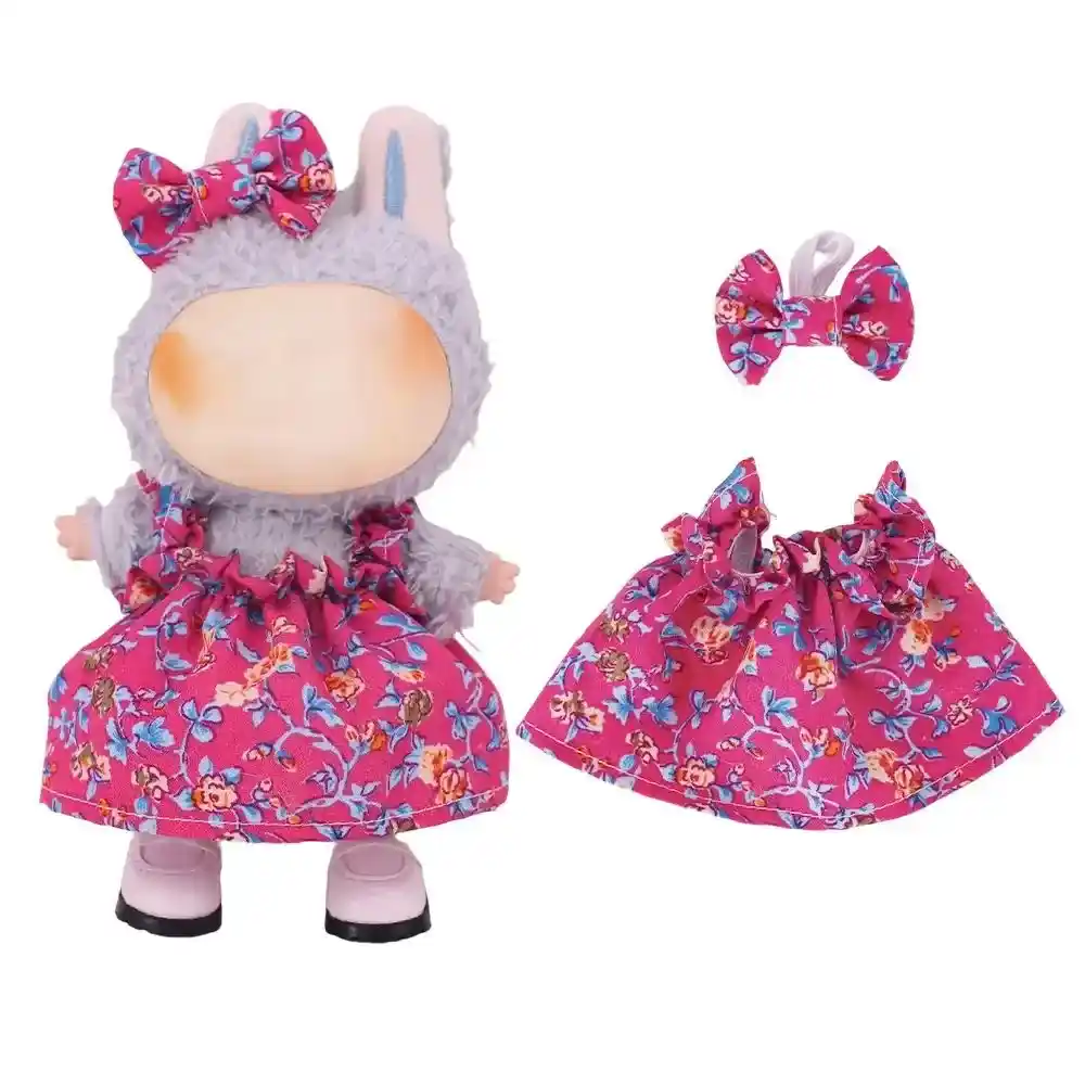 blue floral dress and headband for 17cm labubu doll