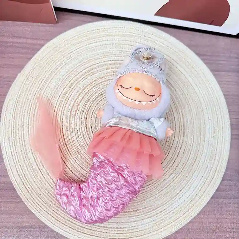 blush pink mermaid tail costume for labubu doll collection