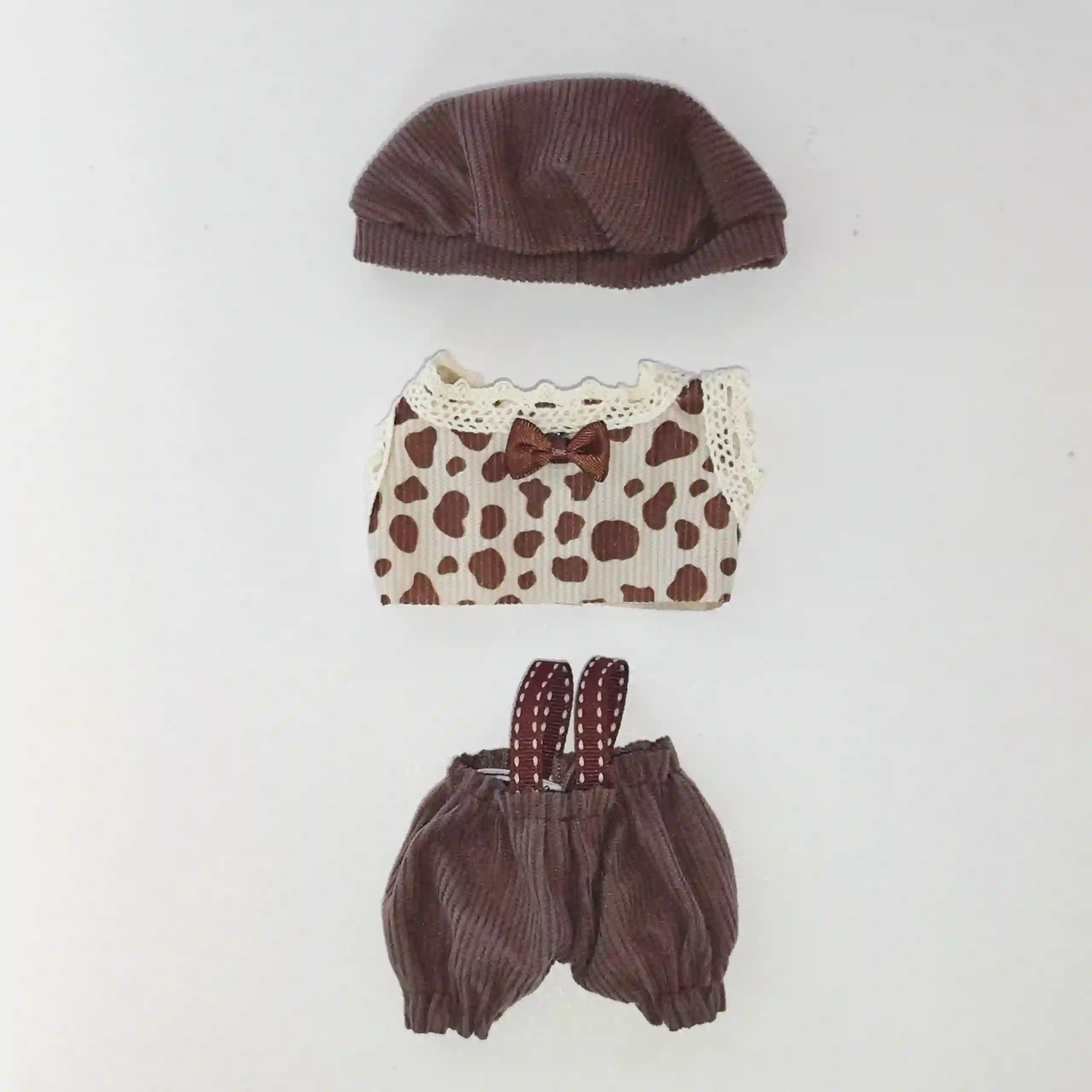 brown corduroy beret for 17cm Labubu doll outfit accessory