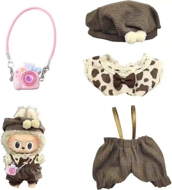 brown corduroy dress and accessories for 17cm labubu dolls