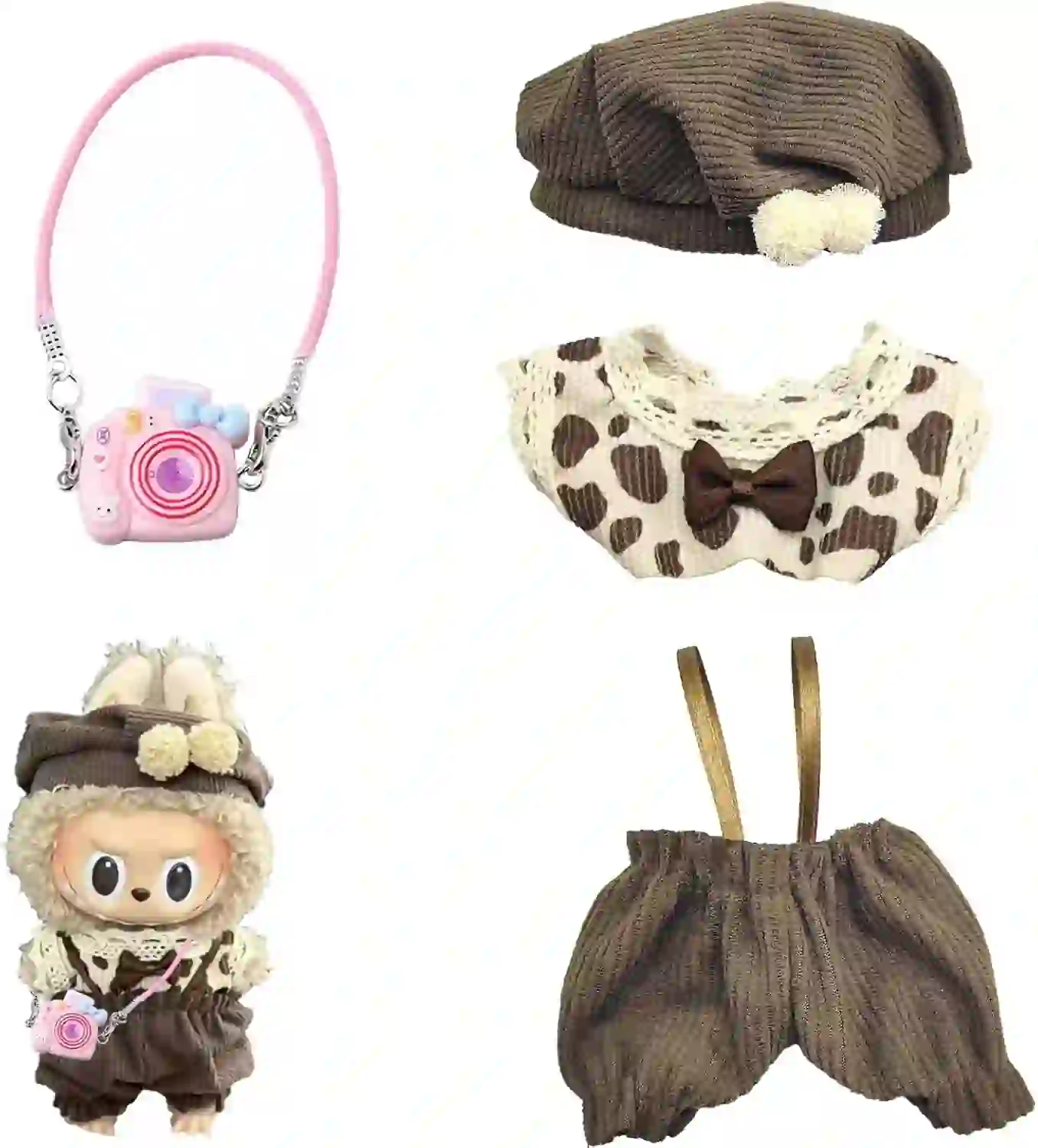 brown corduroy dress and accessories for 17cm labubu dolls
