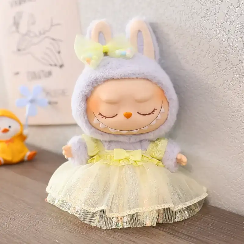 bunny costume and dress with flower appliques for labubu