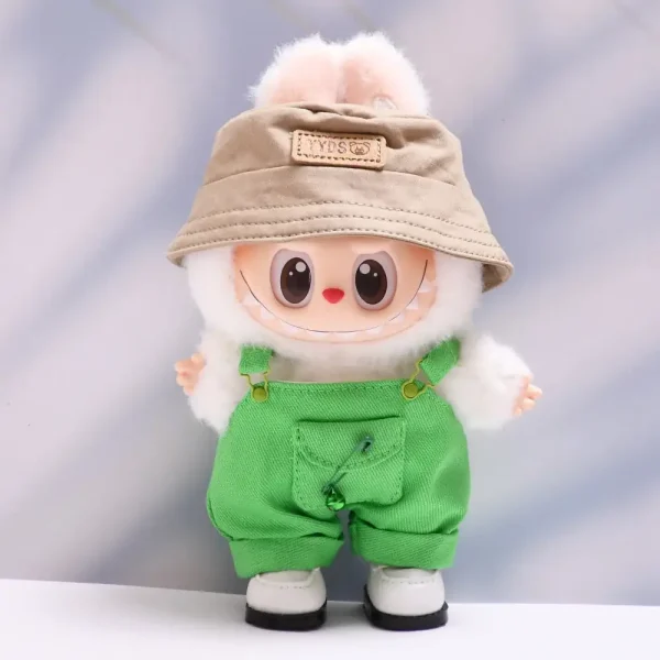 bunny costume overalls and hat for labubu doll outfit