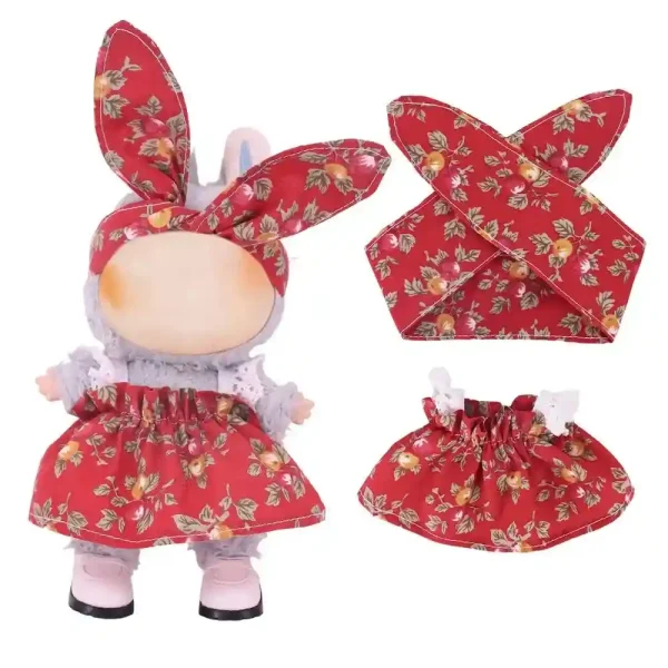 bunny headband and dress outfit for 17cm Labubu doll