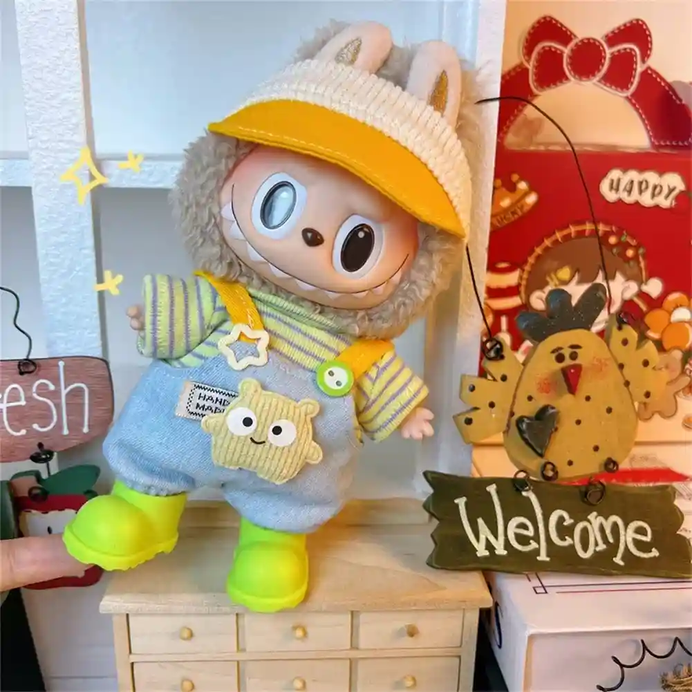 casual comfort 17cm Labubu doll clothes trendy overall design