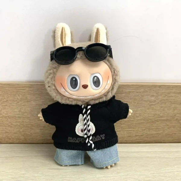 casual cool labubu doll outfit set denim shorts and hoodie