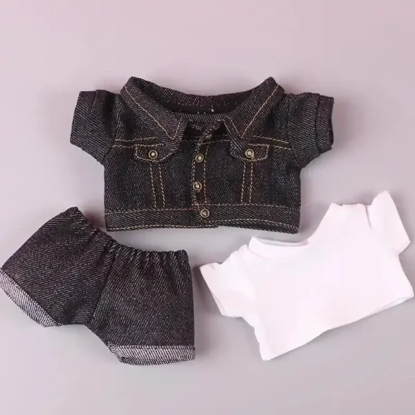 casual denim clothing set for 17cm Labubu plush toy