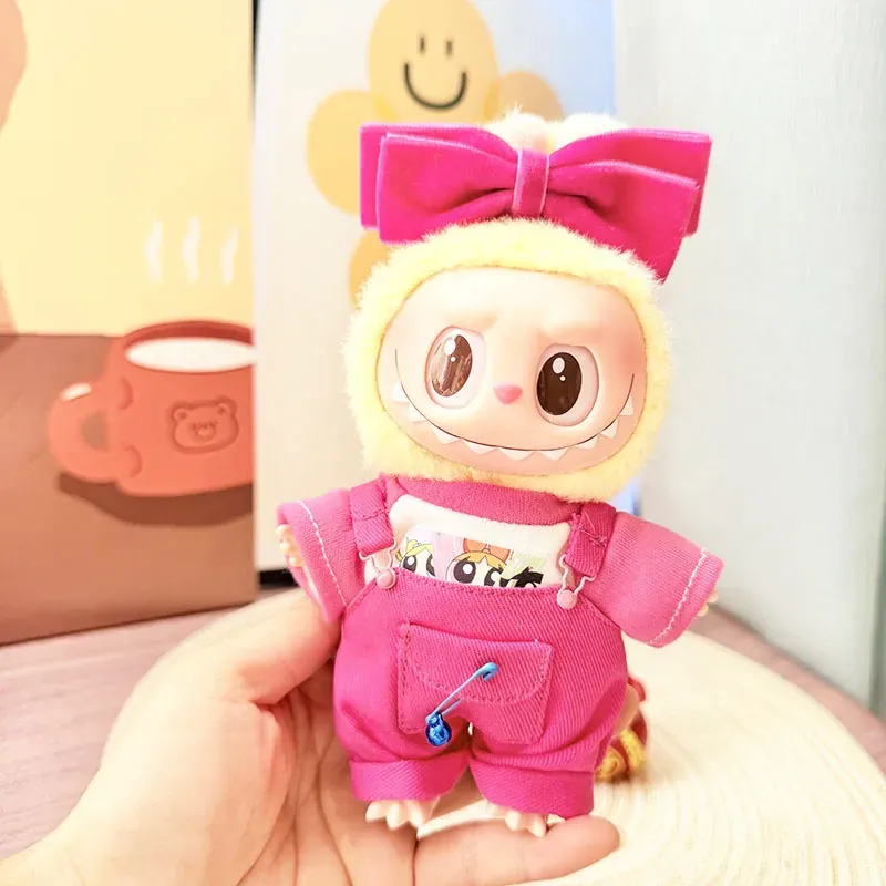 casual pink clothes for 17cm labubu doll with accessories