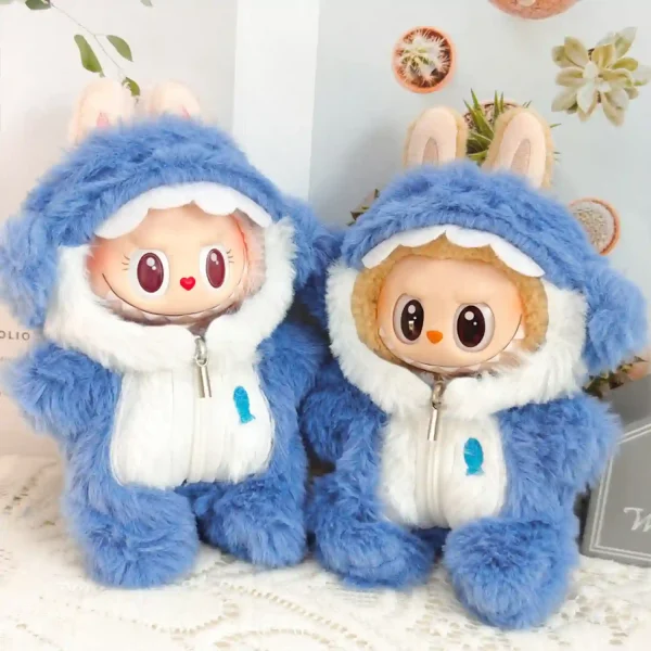 charming Labubu doll outfit blue shark onesie costume