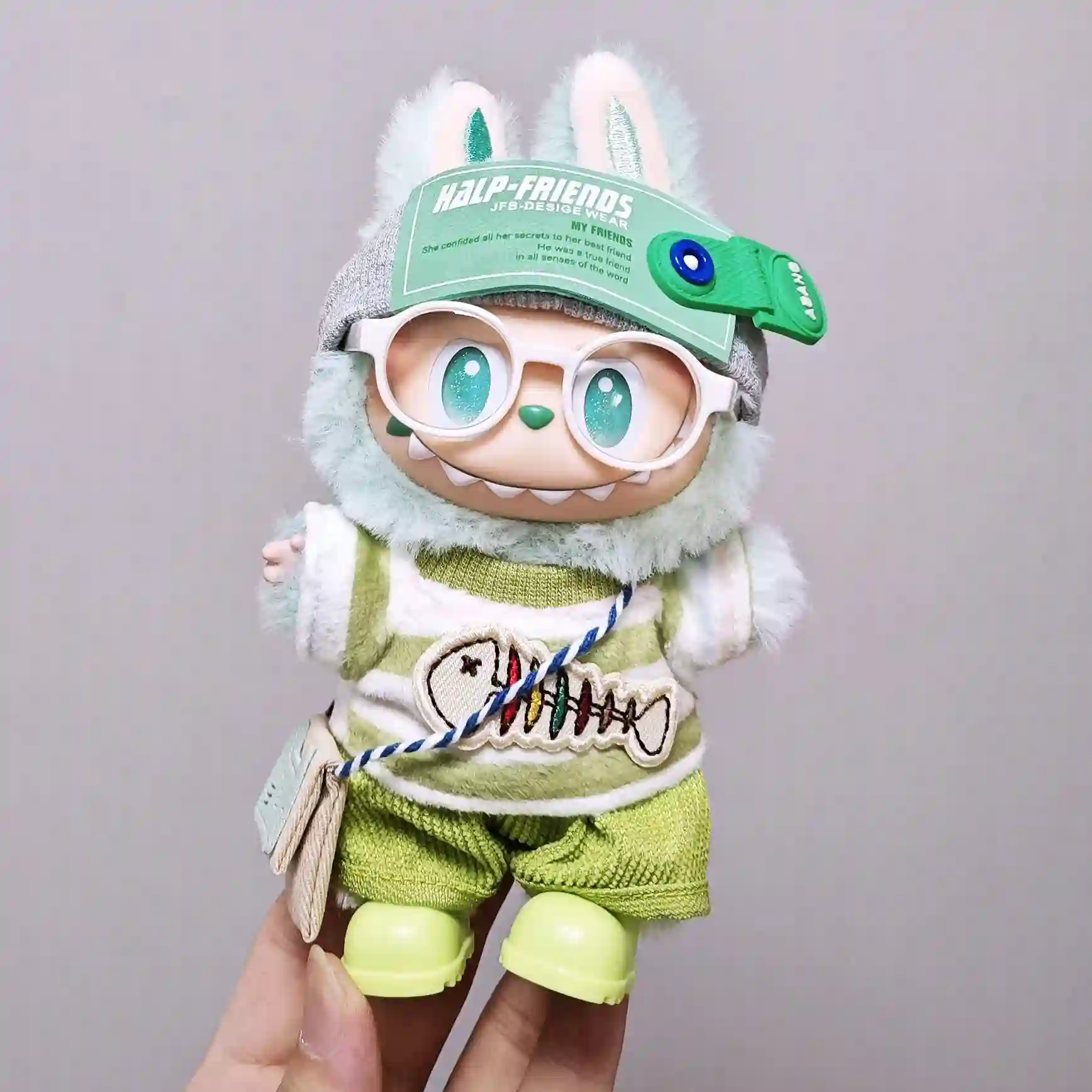 charming labubu doll clothes with cat face handbag