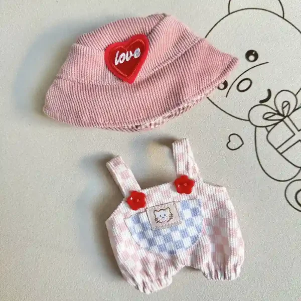 charming pastel labubu doll outfit set love heart patch hat