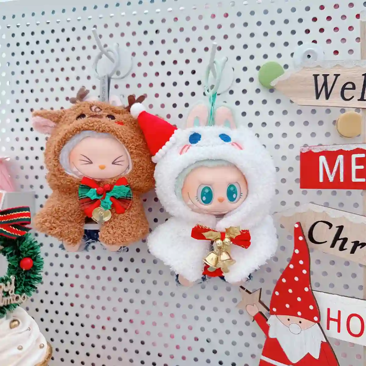 christmas labubu doll clothes set with elk shawl design