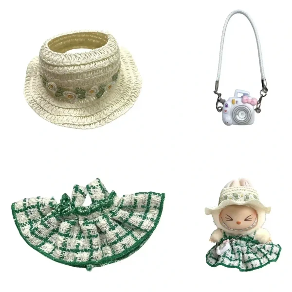 classic beige labubu straw hat with adorable bunny ears