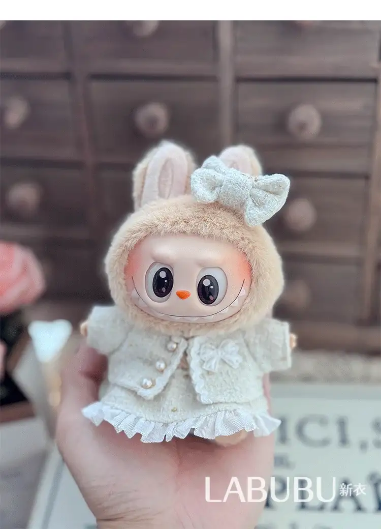 classic grid style labubu doll clothes tweed jacket outfit