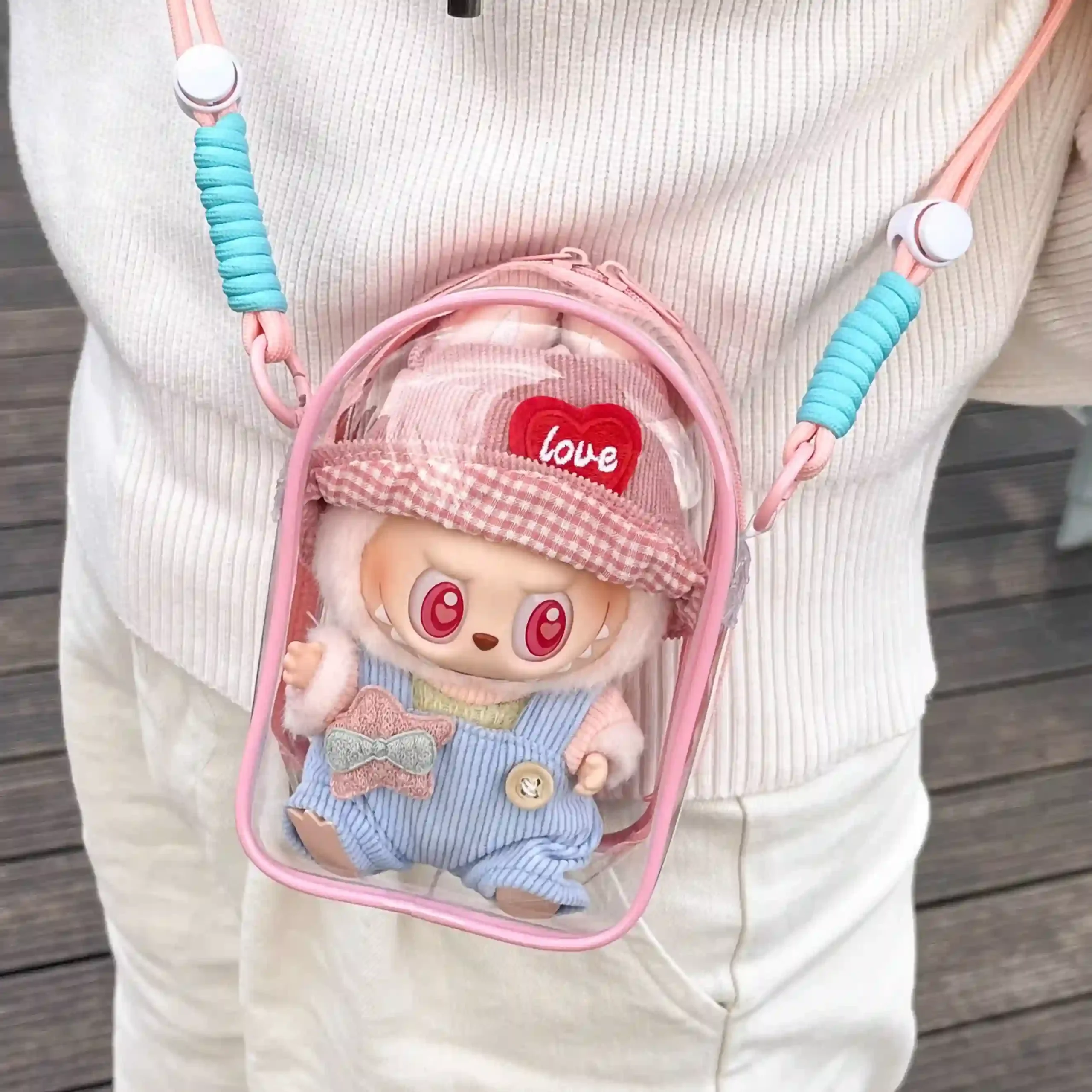 clear pvc shoulder bag for 15cm labubu dolls scaled