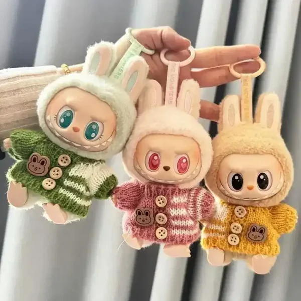 closeup image of labubu knit sweater outfit details