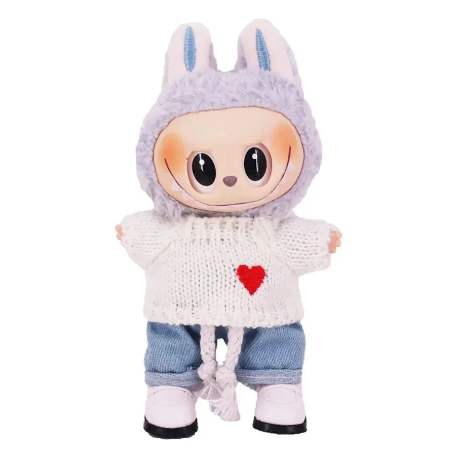 comfortable labubu doll clothes soft knit sweater denim shorts