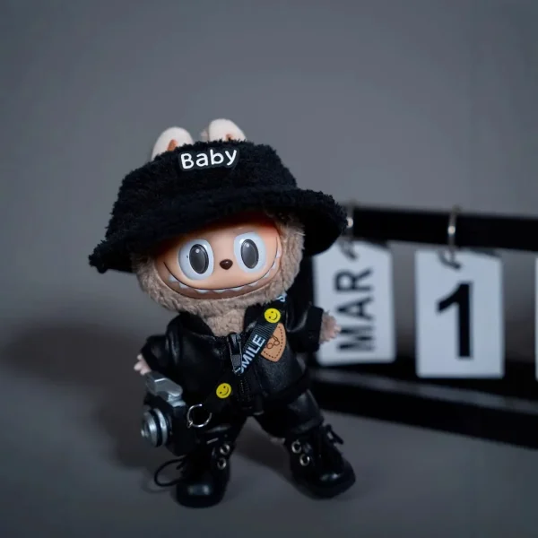 cool monochrome 17cm Labubu doll outfit for edgy look