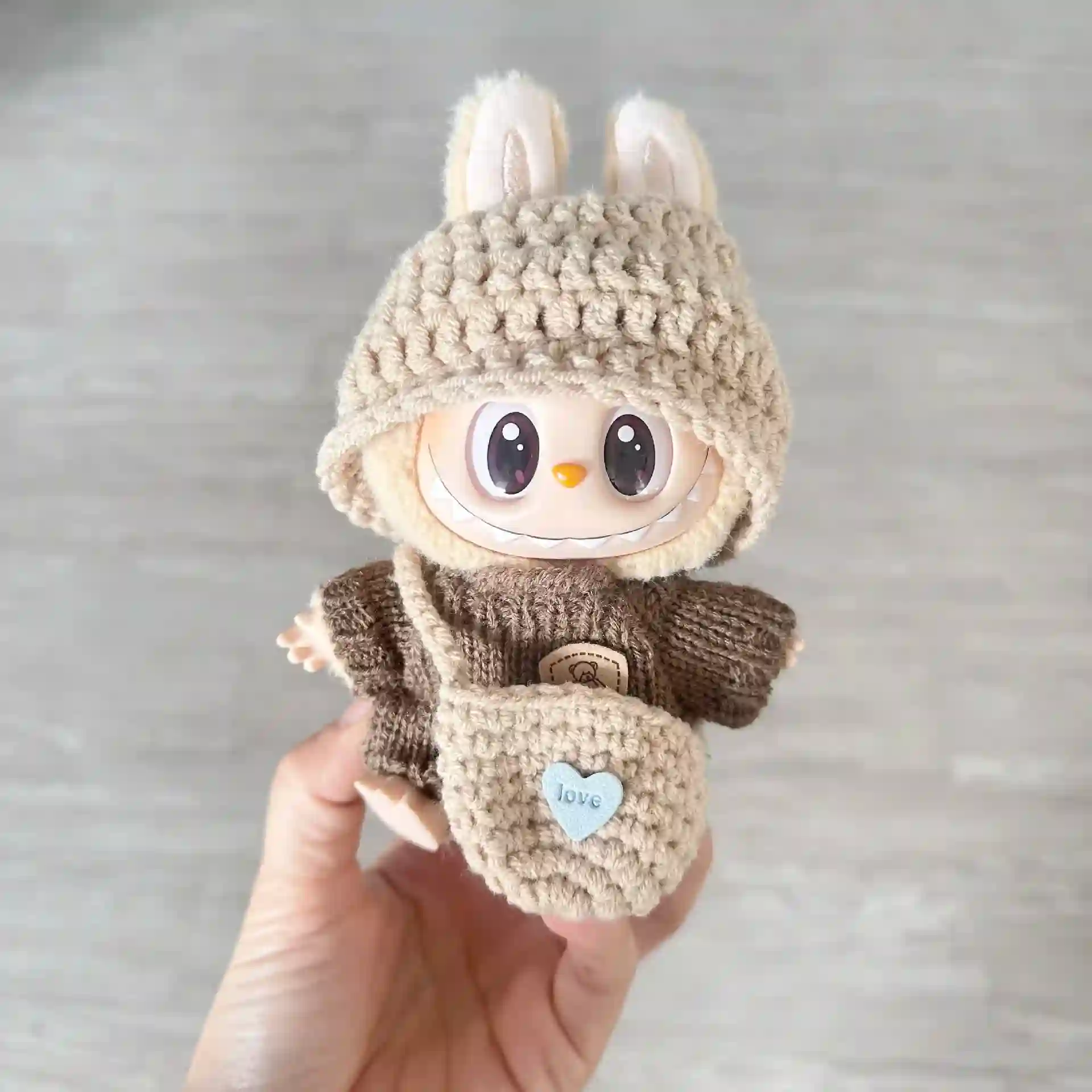cozy knit bunny outfit set for 17cm labubu dolls i ii iii