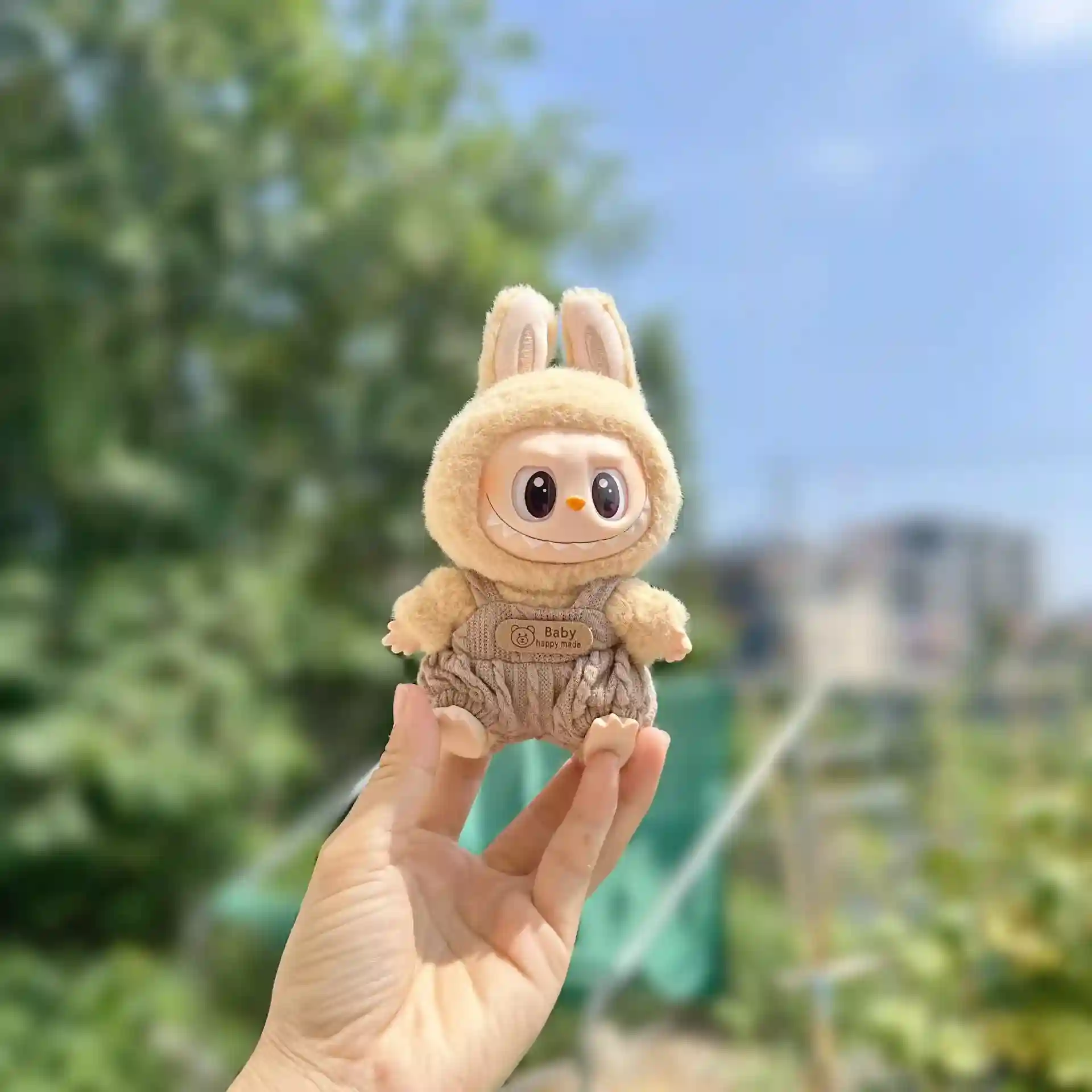 cream colored bunny costume for 17cm Labubu doll collectors