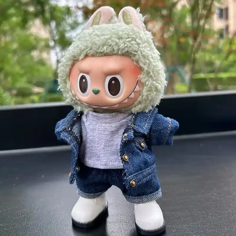 cute 17cm Labubu doll clothes with white boots accessories