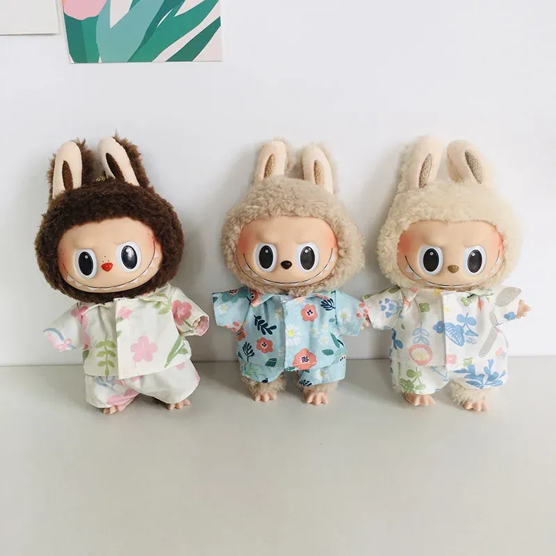 cute 17cm Labubu plush doll pajamas accessories