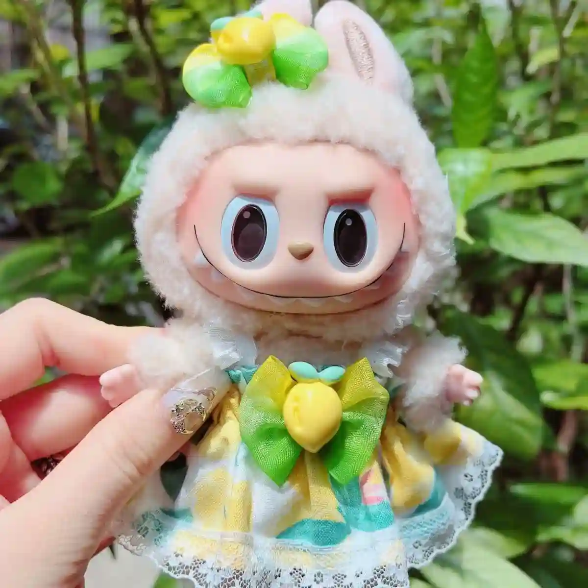 cute and sophisticated lemon print dress for Labubu doll display