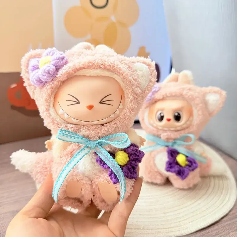 cute anime plush toy pink fox clothing for 17cm labubu doll