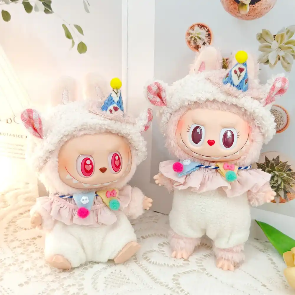 cute bunny costume with pink collar and pom pom accessories