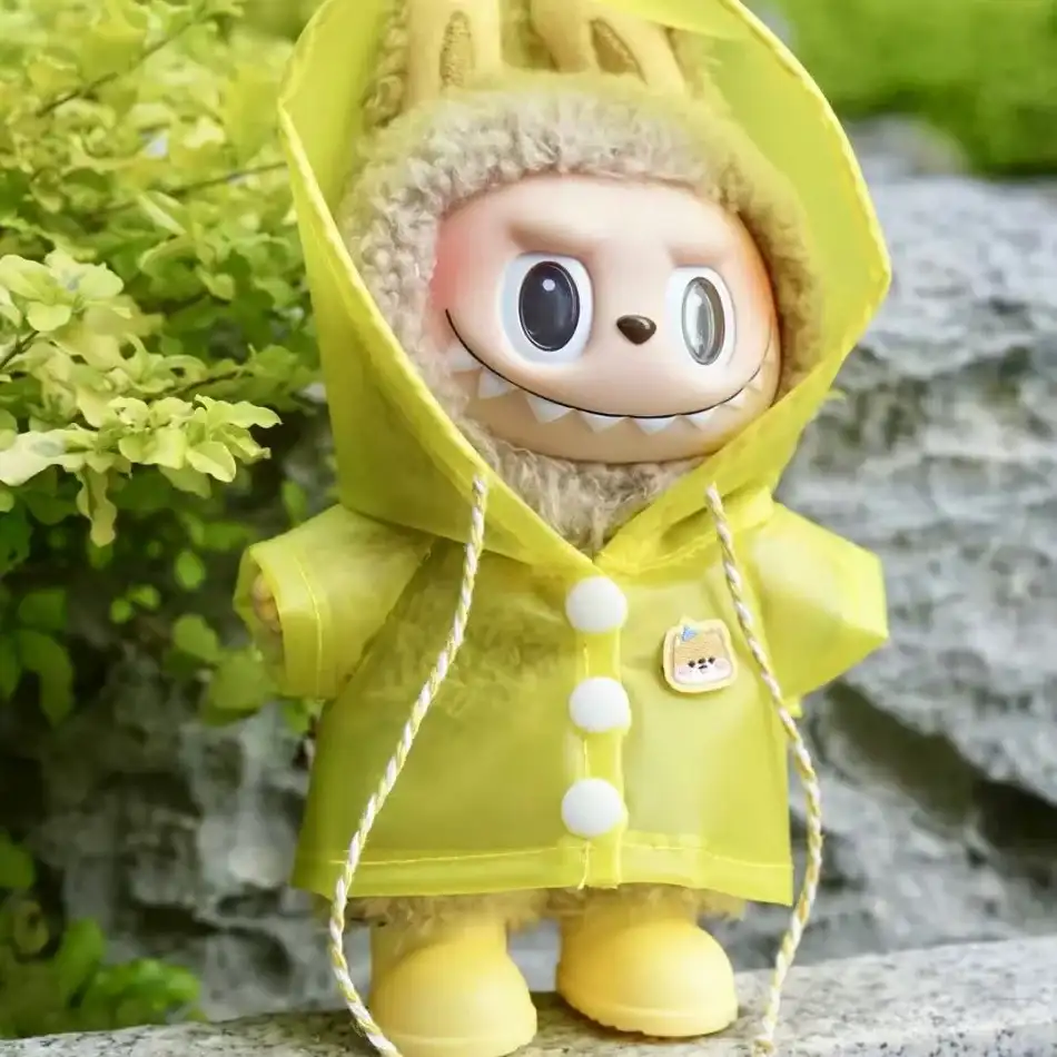 cute bunny ear hooded raincoat for 17cm Labubu doll