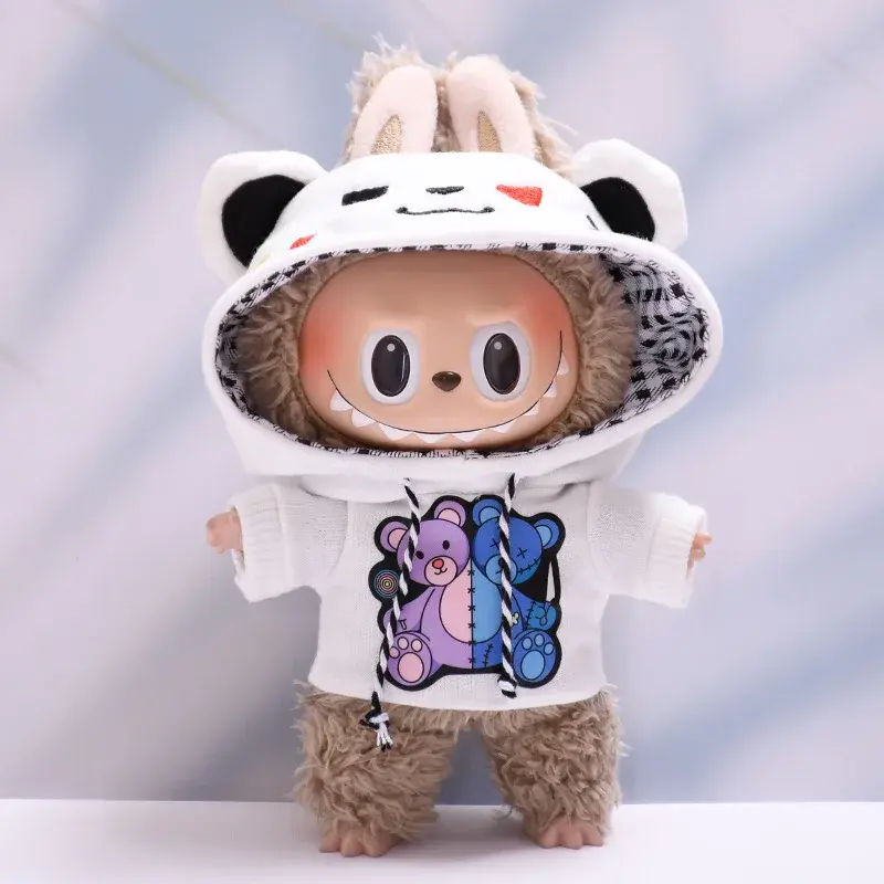 cute bunny ear hoodie for labubu doll black and white