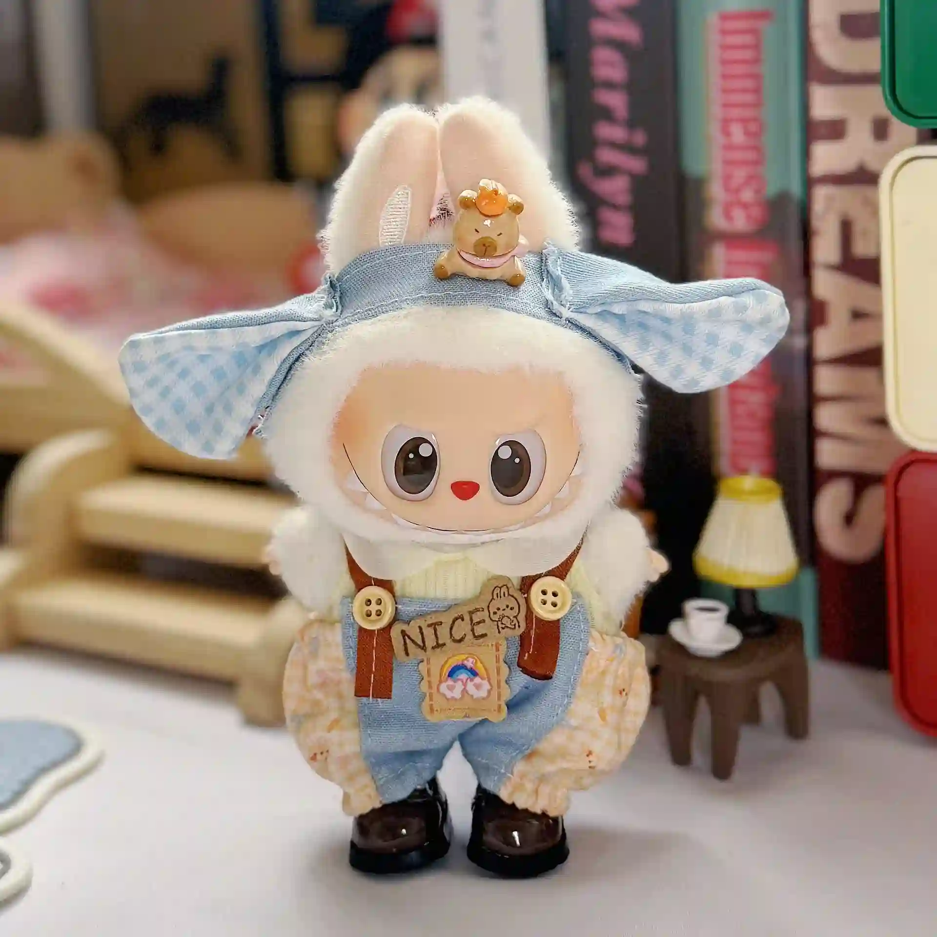 cute bunny outfit for 15 17cm labubu dolls pastel colors