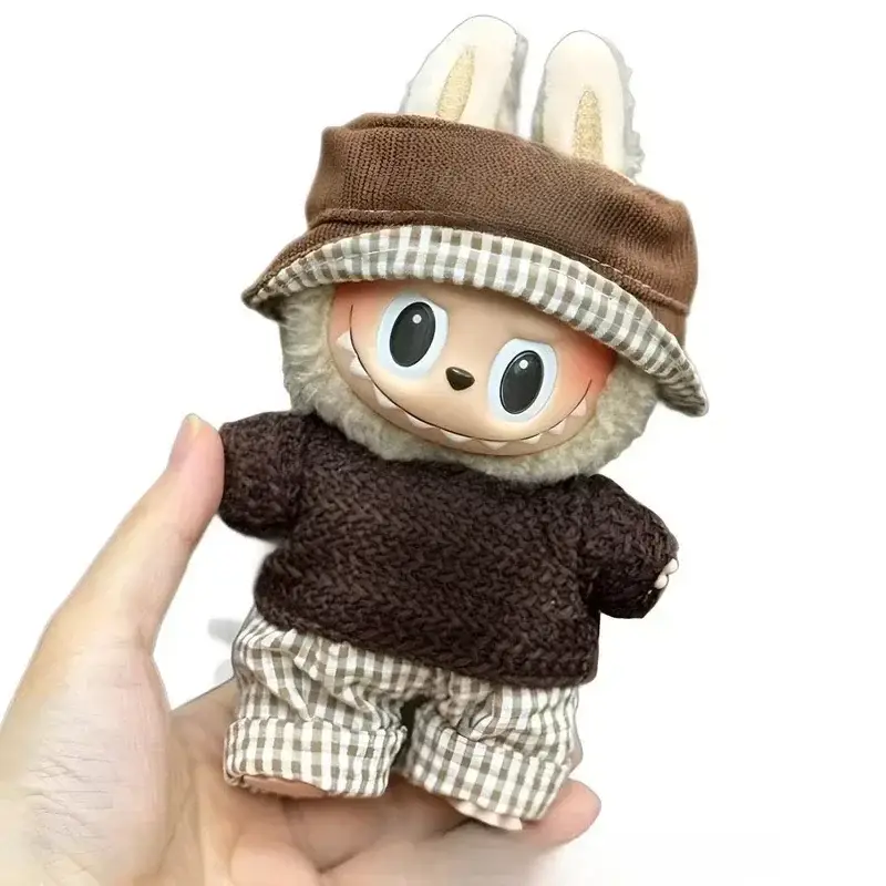 cute bunny overalls and hat set for 15 17cm labubu doll
