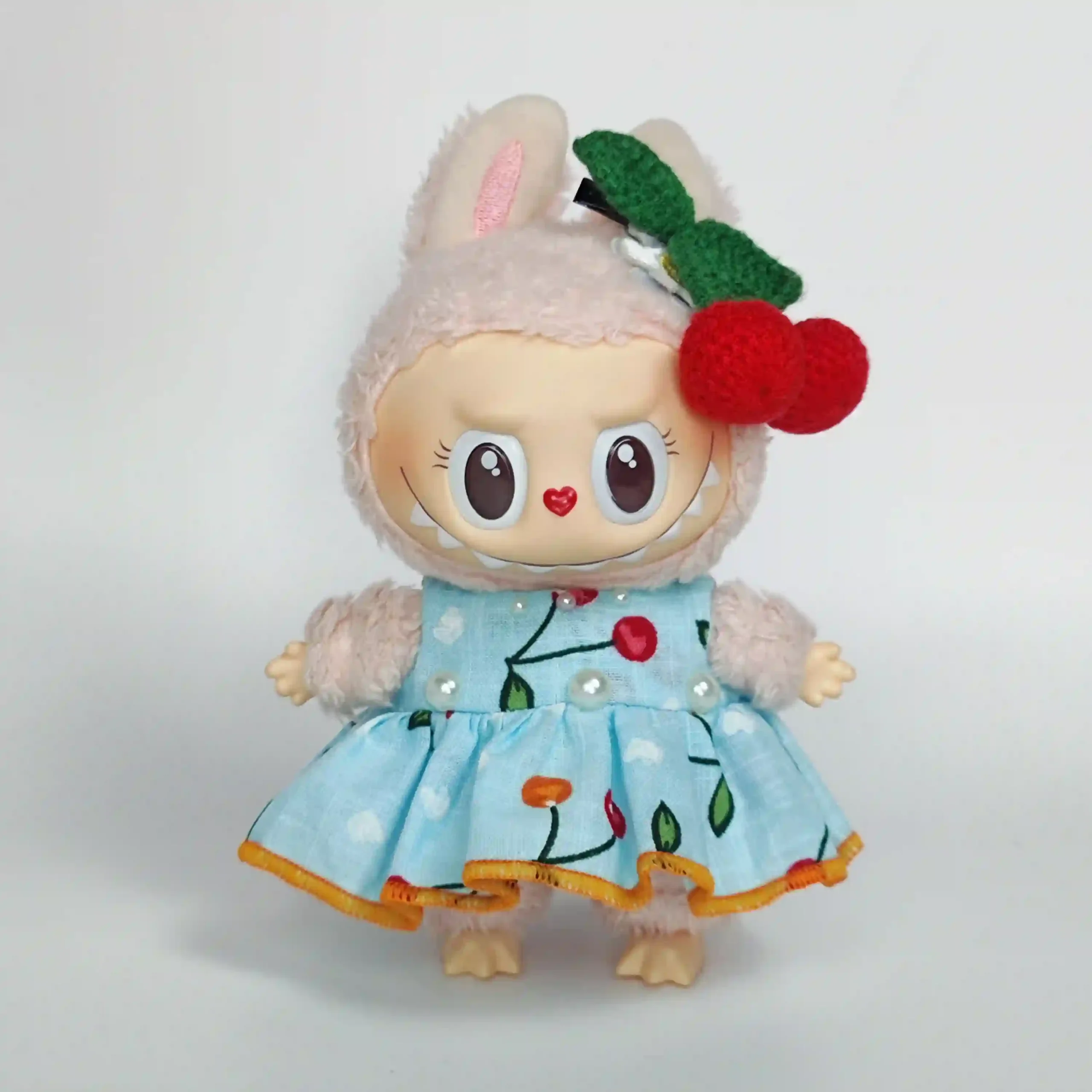 cute cherry print sleeveless dress for 17cm Labubu scaled