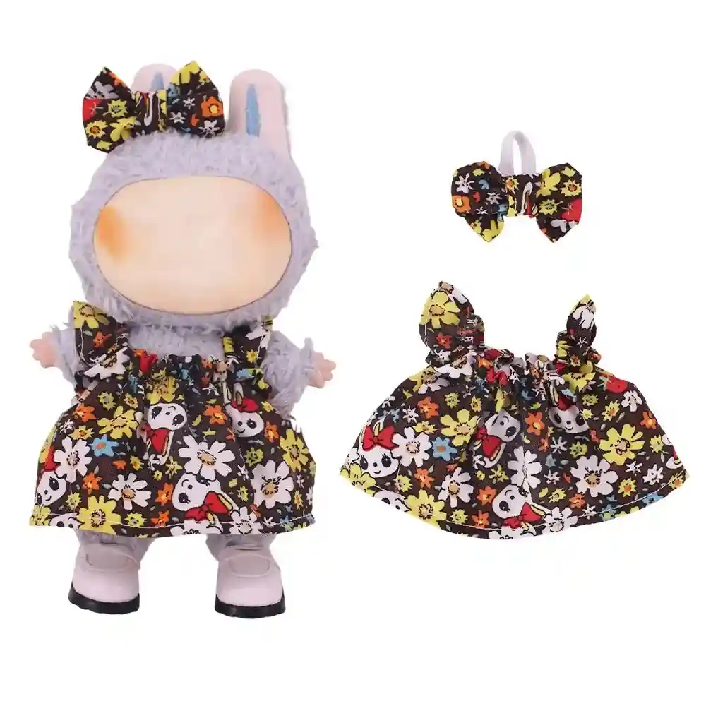 cute floral dress and headband outfit for 17cm labubu doll