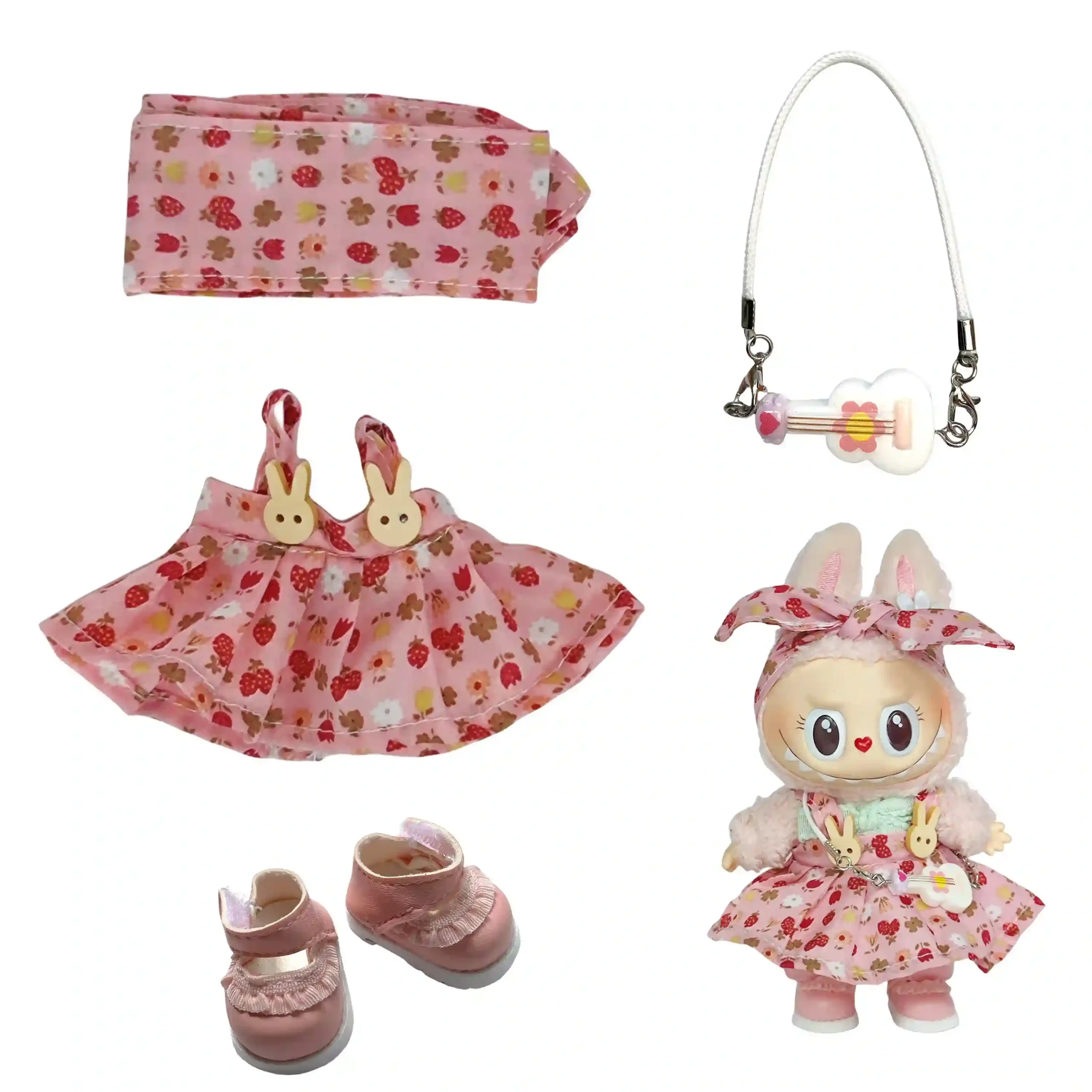 cute floral dress for 17cm labubu doll with headband scaled