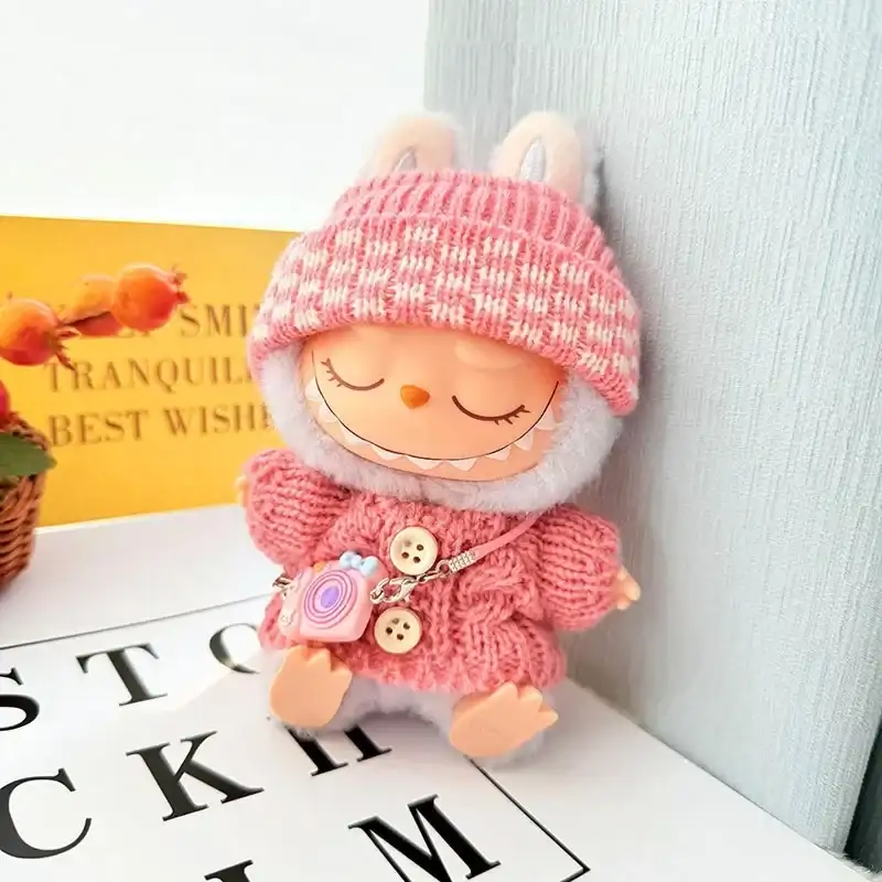 cute knitted sweater and hat outfit for 15cm 17cm labubu dolls