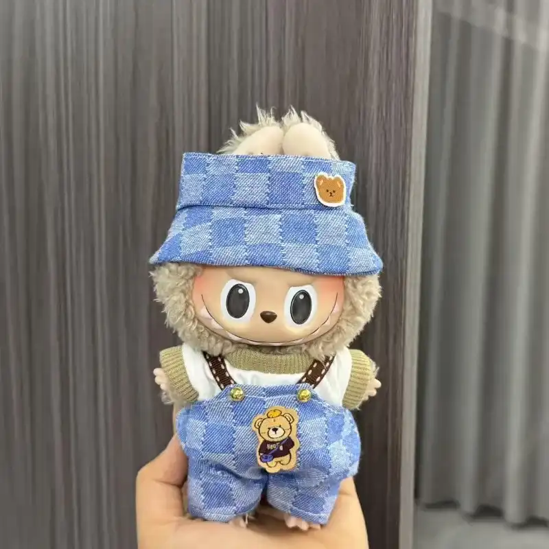 cute labubu corduroy overalls and striped top outfit