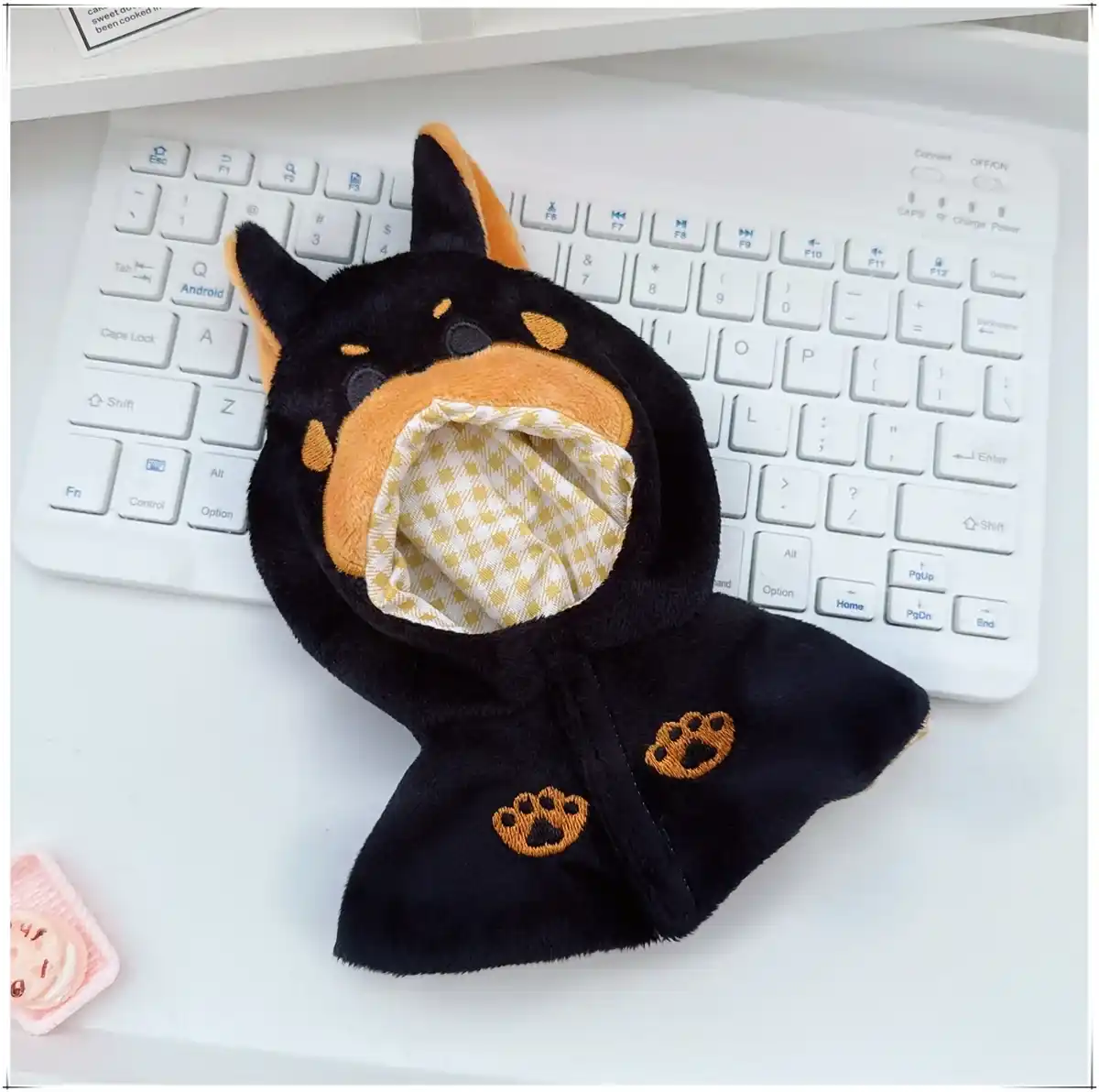 cute labubu doll animal hooded cloak black cat white dog doberman