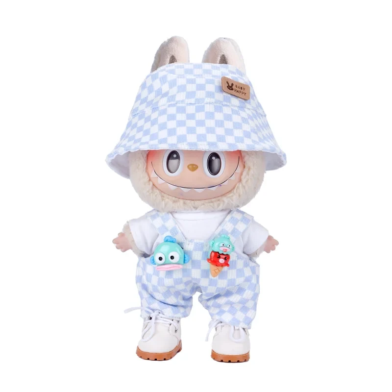cute labubu doll clothes 17cm brown corduroy overalls hat tshirt