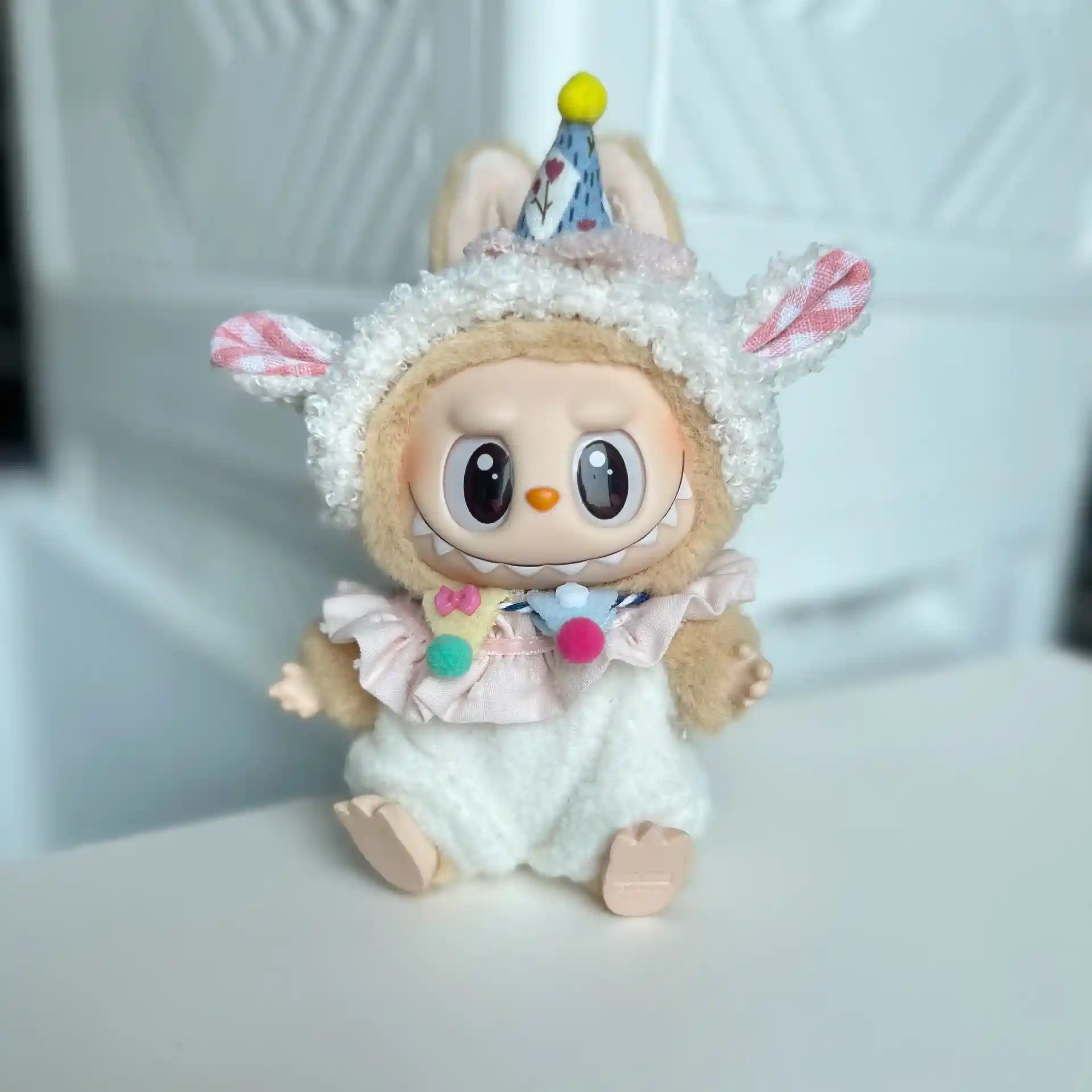 cute labubu doll clothes set including ruffled pink overlay