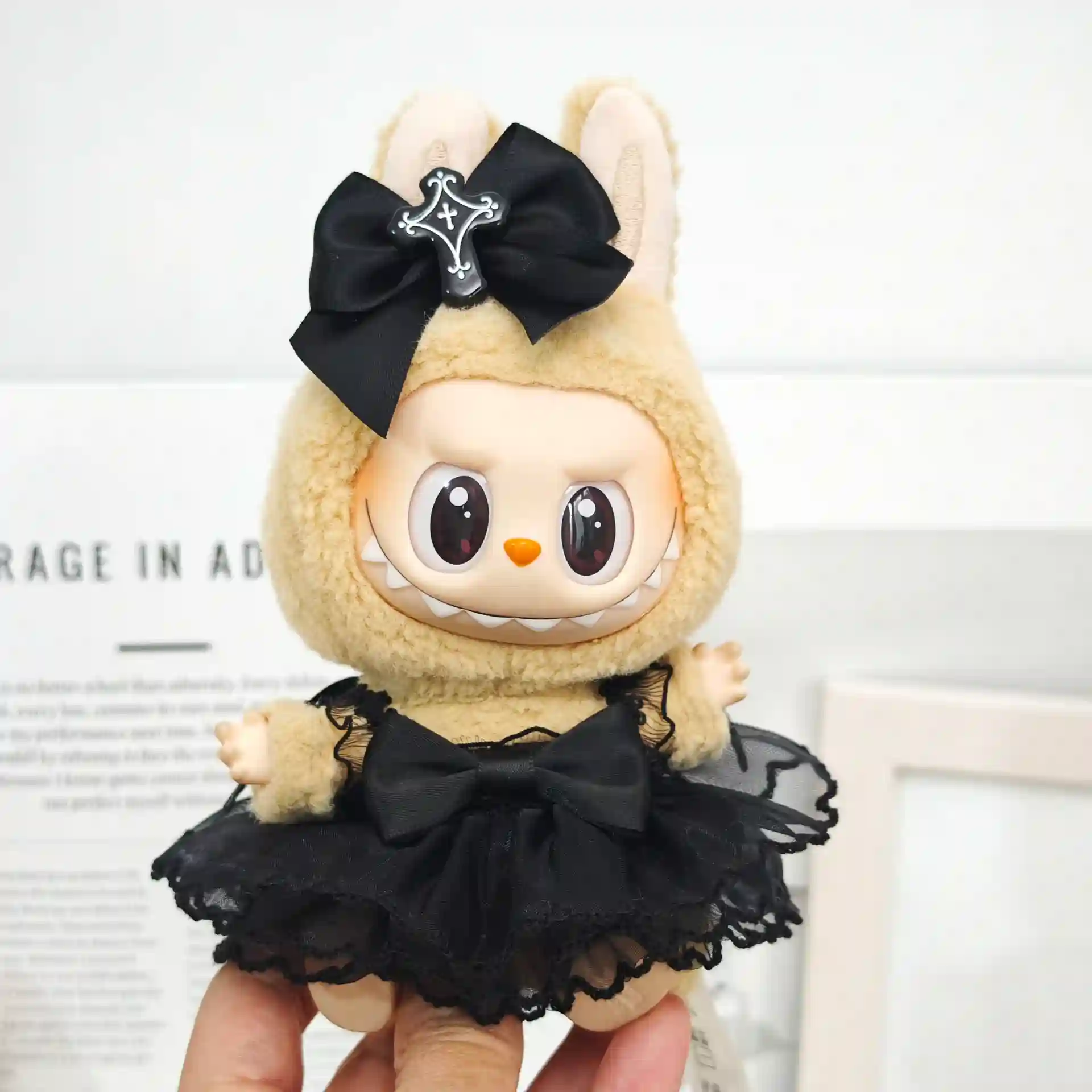 cute labubu doll clothes set white angel dress black devil dress