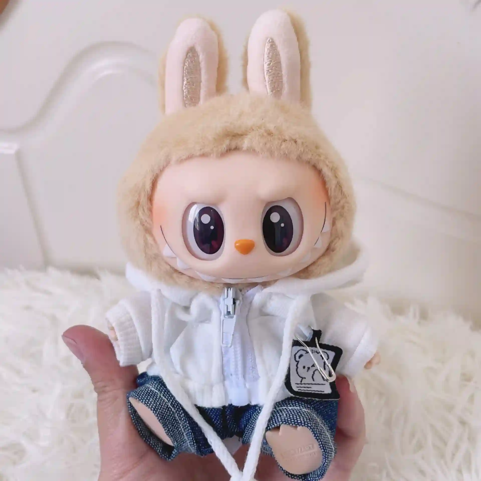 cute labubu doll outfit set bear hoodie shorts accessories