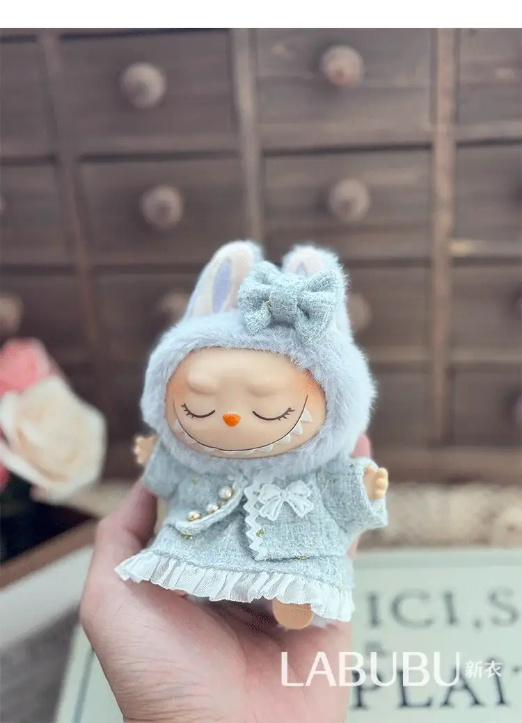 cute labubu doll outfit tweed jacket and skirt ensemble